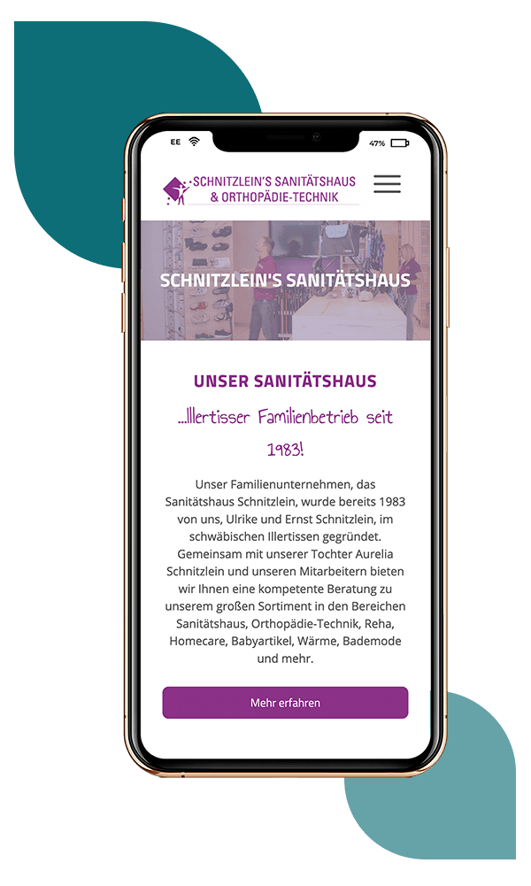 Responsive Webdesign Sanitaetshaus Website Webdesign für Sanitaetshaus Schnitzlein Illertissen